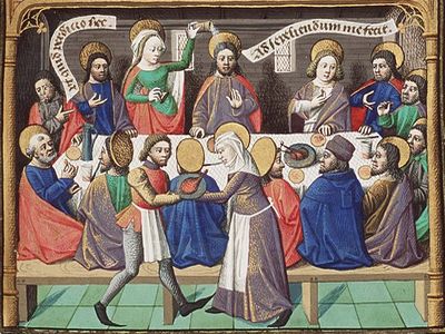 Грешница, возливающая миро на голову Иисуса. Иллюстрация к «Граду Божия» Августина. Франция, конец XV в.