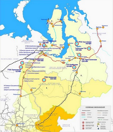 Карта будущих железных дорог в Западной Сибири